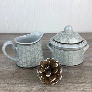 Vintage Villeroy & Boch Sugar Bowl and Creamer Set, Dalarna Blue & Brown Floral